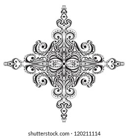 Ornamental black and white snowflake. Tattoo pattern