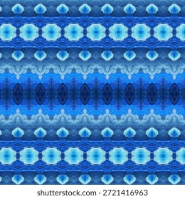 Padrão sem costura abstrato azul ornamental com simetria decorativa, textura artística inspirada em água e luz, perfeito para fundos, têxteis e design abstrato.
