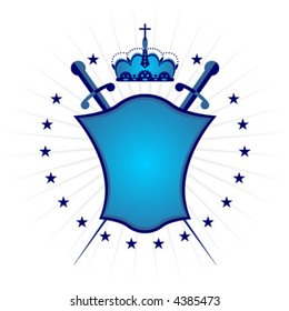 Ornamental blue shield over white background
