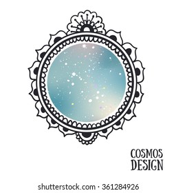 Ornamental Boho Style Frame with space inside. Vector illustration.
