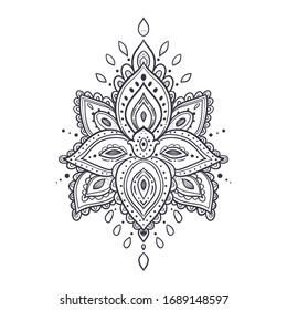 Ornamental Boho Style lotus Flower. Geometric element hand drawn. Cards for birthday and other holiday, medallion, yoga, india, arabic, om
