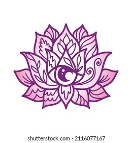 Ornamental Boho Style lotus Flower. Decoration in ethnic oriental, Indian style. Vector illustration isolated on white. Perfect cards for any other kind of design, birthday and other holiday.