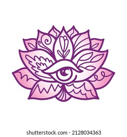 Ornamental Boho Style lotus Flower. Decoration in ethnic oriental, Indian style. Vector illustration isolated on white. Perfect cards for any other kind of design, birthday and other holidays.