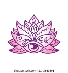 Ornamental Boho Style lotus Flower. Decoration in ethnic oriental, Indian style. Vector illustration isolated on white. Perfect cards for any other kind of design, birthday and other holiday.