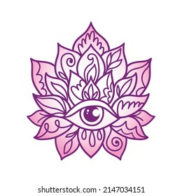 Ornamental Boho Style lotus Flower. Decoration in ethnic oriental, Indian style. Vector illustration isolated on white. Perfect cards for any other kind of design, birthday.