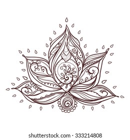 Ornamental Boho Style lotus Flower. Geometric element hand drawn. Perfect  cards for any other kind of design, birthday and other holiday, medallion, yoga, india, arabic, om