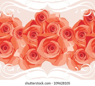 Ornamental border with blooming roses. Vector