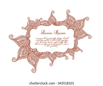 Ornamental border - decorative frame, indian ornament with flowers. Vector lable in eastern style