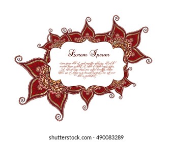 Ornamental border - decorative frame, indian ornament with flowers. Vector lable in eastern style