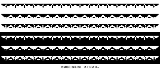 Ornamental Border Design with Symmetrical Patterns. Vector illustration isolated on black and white background.