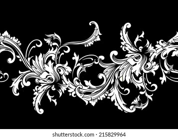 Ornamental border, frame. Baroque pattern. Vector seamless.