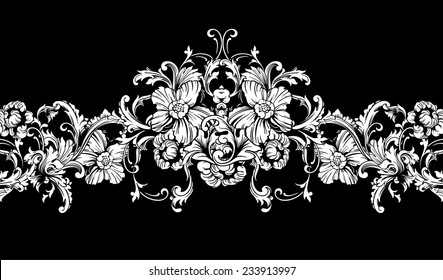 Ornamental border, frame. Baroque pattern. Vector seamless