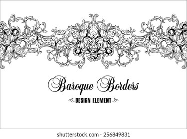 Ornamental border, frame. Baroque pattern. Vector seamless