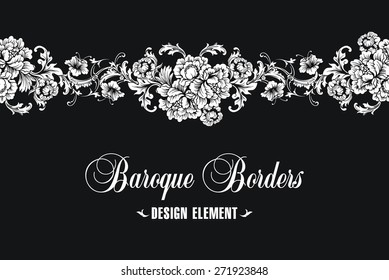 Ornamental border, frame. Baroque pattern. Vector seamless