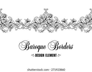 Ornamental border, frame. Baroque pattern. Vector seamless