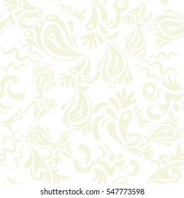 Ornamental border in neutral colors on a white background. Vector seamless damask pattern, classic wallpaper, background.