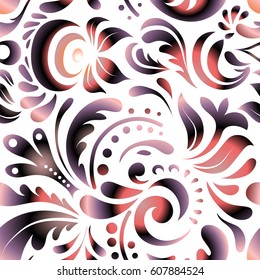 Ornamental border on white background. Vector seamless damask pattern, classic wallpaper, background.