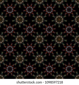 Ornamental border. Vector seamless pattern. Seamless damask pattern, classic wallpaper, gray and brown on a black background.