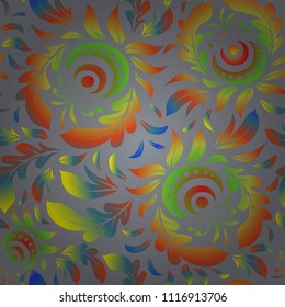 Ornamental border. Vector seamless pattern. Seamless damask pattern, gray, orange and green classic wallpaper.
