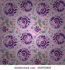 Ornamental border. Vector seamless pattern. Seamless damask pattern, blue classic wallpaper.