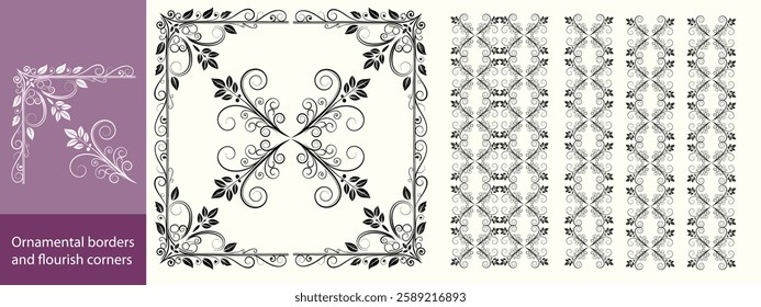 Ornamental borders and flourish corners, Vintage corner set