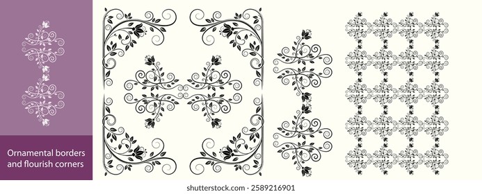 Ornamental borders and flourish corners, Vintage corner set