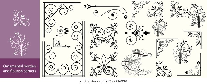 Ornamental borders and flourish corners, Vintage corner set