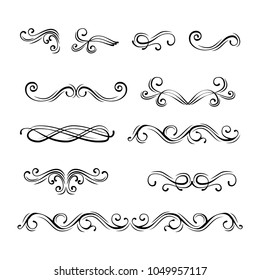 Ornamental borders and flourish vintage page dividers, royal ornament swirls and classical decoration elements. Vector illustration.