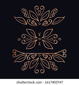Ornamental borders with leaves and curls. Set of text delimiters for your projects. They can be used to separate text on letterhead, on business cards, as independent design elements, in printing.