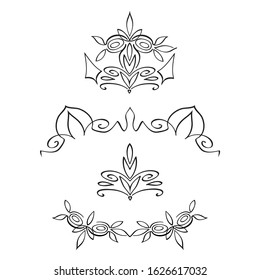 Ornamental borders with leaves and curls. Set of text delimiters for your projects. They can be used to separate text on letterhead, on business cards, as independent design elements, in printing.