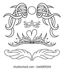 Ornamental borders with leaves and curls. Set of text delimiters for your projects. They can be used to separate text on letterhead, on business cards, as independent design elements, in printing.