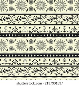 Ornamental borders monochrome background with decorative swirl elements and sun, vector illustration