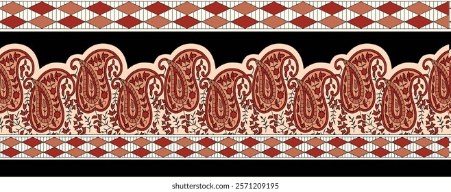 Ornamental borders and seamless patterns featuring paisley and chintz-inspired designs.