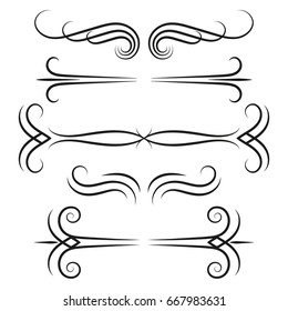 Ornamental borders set. Swirly lines design elements. Vintage decorative borders and page dividers. Vector illustration.