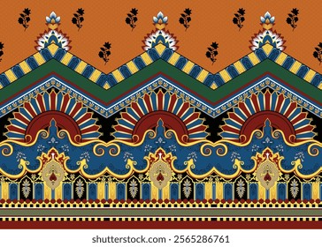 Ornamental borders with tribal-inspired geometric patterns for contemporary ethnic prints, wallpapers, gift wraps, and backgrounds.