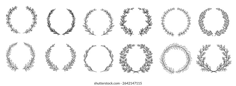 ornamental branch wreathes laurel leaf's wreath olive branches round floral ornament frames set