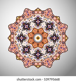 Ornamental bright geometric mandala in aztec style. Oriental pattern, vector illustration