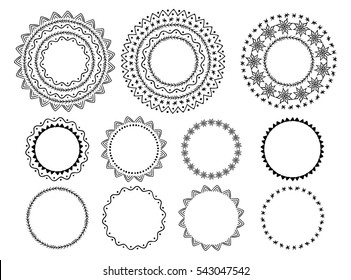 Ornamental brushes set. Vector wreath, circle, round, garland, label elements.