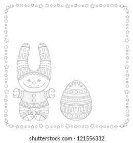 Ornamental bunny with a Easter Egg for coloring