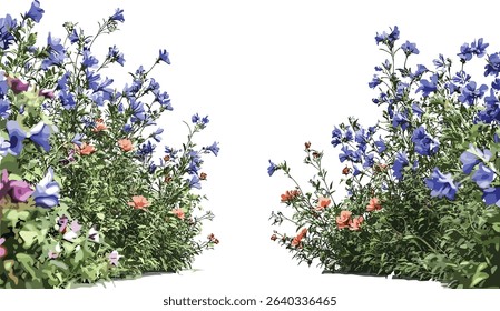 Ornamental bushes flowers vector, nature corridor cutout on transparent backgrounds, green plants, botanical design, floral patterns, nature plants, garden decor, flowers artwork