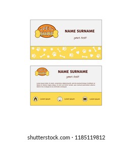 Ornamental business card with logo Pet shop. Pet shop design hand card and card brochure template in vector format. Pet care concept.