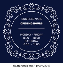 Ornamental business opening hours illustration. - Vector.
