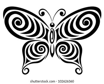 Ornamental butterfly. Isolated on the white. Vector illustration.