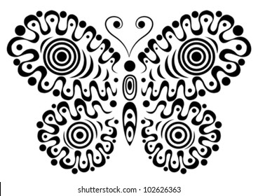 Ornamental butterfly. Isolated on the white. Vector illustration.