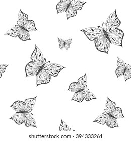 Ornamental Butterfly seamless pattern hand drawn sketch of abstract. vector illustration with ornament, isolated