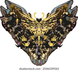 Ornamental butterfly wings on a white backdrop for prints on T-shirts or fabrics. Colorful monarch butterfly for fashion trends, wallpaper, covers, tiles, posters, invitation cards, interiors, etc.