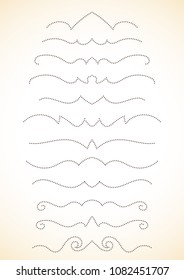 Ornamental calligraphic dot lines dividers page decoration Vector delicate minimalistic design element set