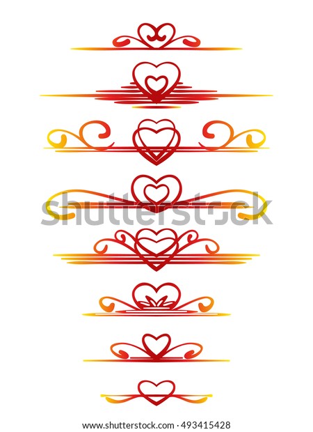 Ornamental calligraphic line with heart design\
element Page decoration Vector\
set