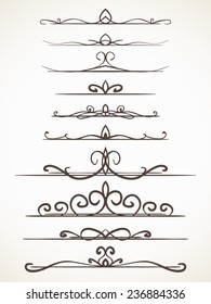 Ornamental calligraphic line page decoration Vector design element set
