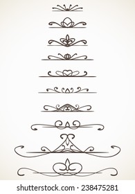 Ornamental calligraphic line page decoration Vector design element set